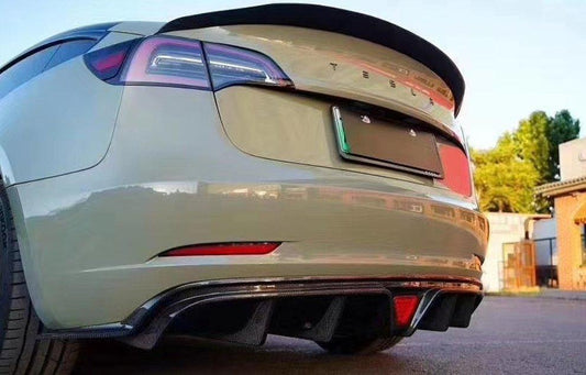 Tesla Model 3 Performance Long Range Standard Base 2017-2023 with Aftermarket Parts - V2 Style Rear Diffuser Carbon Fiber / FRP from CMST Tuning