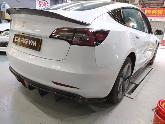 Tesla Model 3 Performance Long Range Standard Base 2017-2023 with Aftermarket Parts - V2 Style Rear Diffuser Carbon Fiber / FRP from CMST Tuning