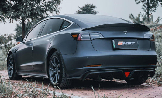 Tesla Model 3 Performance Long Range Standard Base 2017-2023 with Aftermarket Parts - V2 Style Rear Diffuser Carbon Fiber / FRP from CMST Tuning