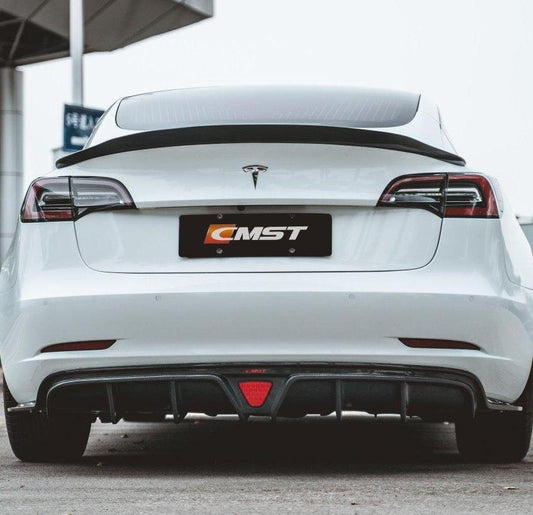 Tesla Model 3 Performance Long Range Standard Base 2017-2023 with Aftermarket Parts - V2 Style Rear Diffuser Carbon Fiber / FRP from CMST Tuning