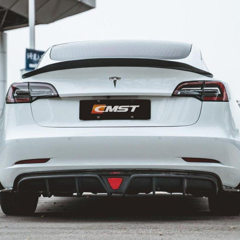 Tesla Model 3 Performance Long Range Standard Base 2017-2023 with Aftermarket Parts - V2 Style Rear Diffuser Carbon Fiber / FRP from CMST Tuning