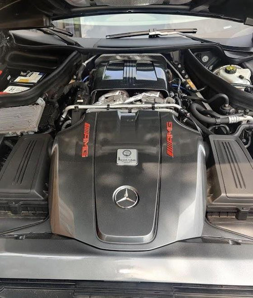 Mercedes Benz GLC63 AMG X254 C254 2018-2021 with CMST Tuning's Aftermarket Parts - Carbon Fiber / FRP Engine Cover. A complete transformation of style and performance.