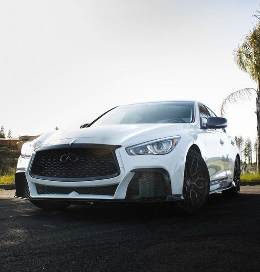 Infiniti Q50 Red Sport 400 Luxe Sensory Signature Premium Pure 2014-ON with Aftermarket Parts - Project Black S Concept Style Front Bumper & Lip Carbon Fiber / FRP from CMST Tuning
