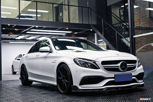 Mercedes Benz C63S C63 AMG W205 Sedan 2015-2021 & C63S C63 AMG W205 Coupe 2017-2023 & C63S C63 AMG W205 Convertible 2017-2023 with Aftermarket Parts - Carbon Fiber FRP Front Lip Splitter from  CMST Tuning