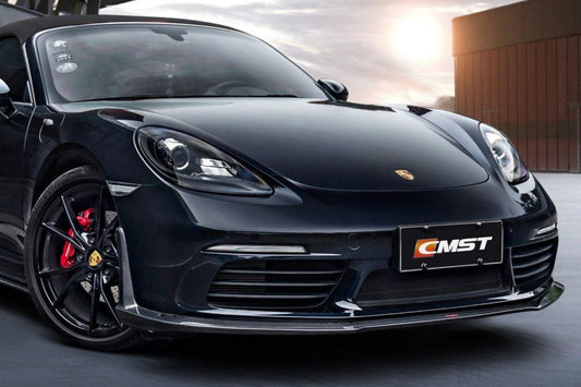 Porsche 718 Cayman Boxster Base S T 2017-ON with Aftermarket Parts - V1 Style Front Lip Splitter Carbon Fiber / FRP from CMST Tuning