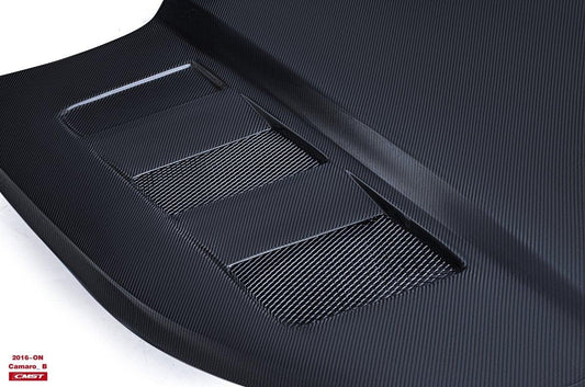 Camaro 6th Gen Z/28 2SS 1SS 3LT 2LT 1LT 2LS 1LS 2015-2024 & Camaro 6th Gen ZL1 2017-2024 with Aftermarket Parts - V1 Vented Style Hood Bonnet Carbon Fiber / FRP from CMST Tuning
