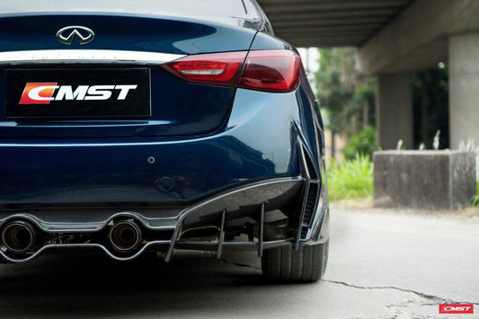 Infiniti Q50 Red Sport 400 Luxe Sensory Signature Premium Pure 2014-ON with Aftermarket Parts - Rear Bumper & Diffuser Carbon Fiber / FRP from CMST Tuning
