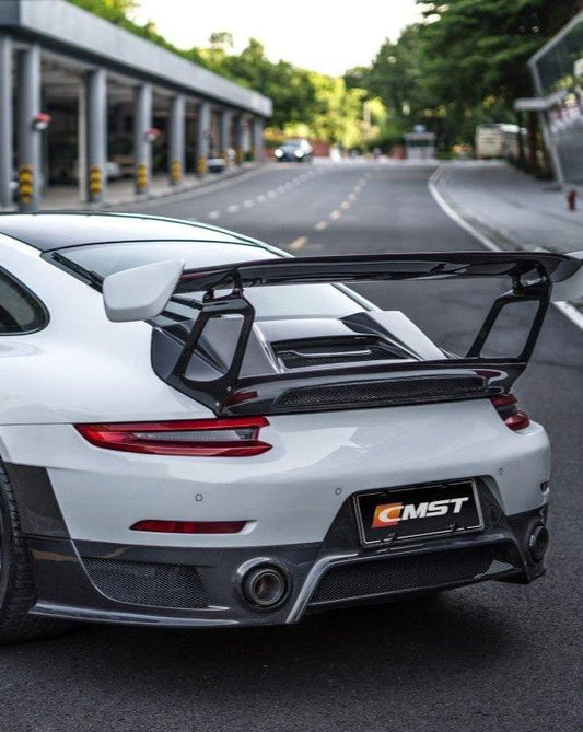 Porsche 991 991.1 911 Carerra Base/S/T 2012-2016 & 991 991.2 911 Carerra Base/S/T 2017-2019 with Aftermarket Parts - GT2RS 991.1 & 991.2 Style Vacuumed Carbon & Full FRP Rear Bumper & Diffuser from CMST Tuning