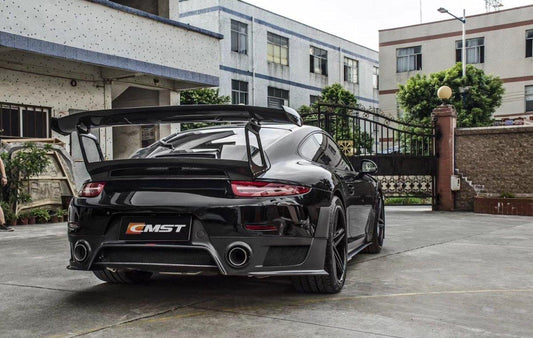 Porsche 991 991.1 911 Carerra Base/S/T 2012-2016 & 991 991.2 911 Carerra Base/S/T 2017-2019 with Aftermarket Parts - GT2RS 991.1 & 991.2 Style Vacuumed Carbon & Full FRP Rear Bumper & Diffuser from CMST Tuning