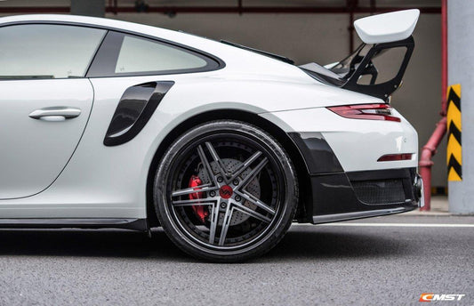 Porsche 991 991.1 911 Carerra Base/S/T 2012-2016 & 991 991.2 911 Carerra Base/S/T 2017-2019 with Aftermarket Parts - GT2RS 991.1 & 991.2 Style Vacuumed Carbon & Full FRP Rear Bumper & Diffuser from CMST Tuning