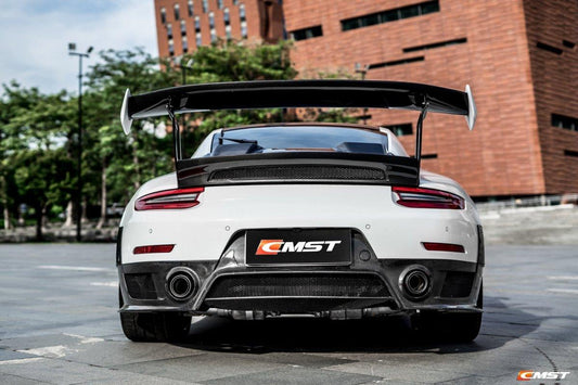 Porsche 991 991.1 911 Carerra Base/S/T 2012-2016 & 991 991.2 911 Carerra Base/S/T 2017-2019 with Aftermarket Parts - GT2RS 991.1 & 991.2 Style Vacuumed Carbon & Full FRP Rear Bumper & Diffuser from CMST Tuning