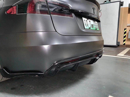 Tesla Model S 2nd Gen late 2016-early 2021 with Aftermarket Parts - Rear Diffuser & Canards Carbon Fiber / FRP from CMST Tuning