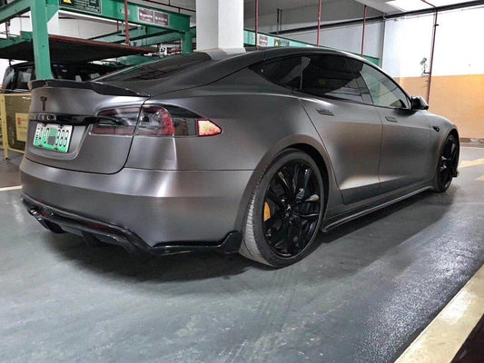 Tesla Model S 2nd Gen late 2016-early 2021 with Aftermarket Parts - Rear Diffuser & Canards Carbon Fiber / FRP from CMST Tuning