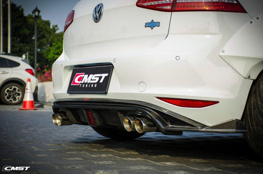 Volkswagen Golf R GTI Base MK7 2015-2018 (quad tips conversion for GTI and base Golf, Golf R may require exhaust exit repositioning) with Aftermarket Parts - Rear Diffuser Carbon Fiber / FRP from CMST Tuning