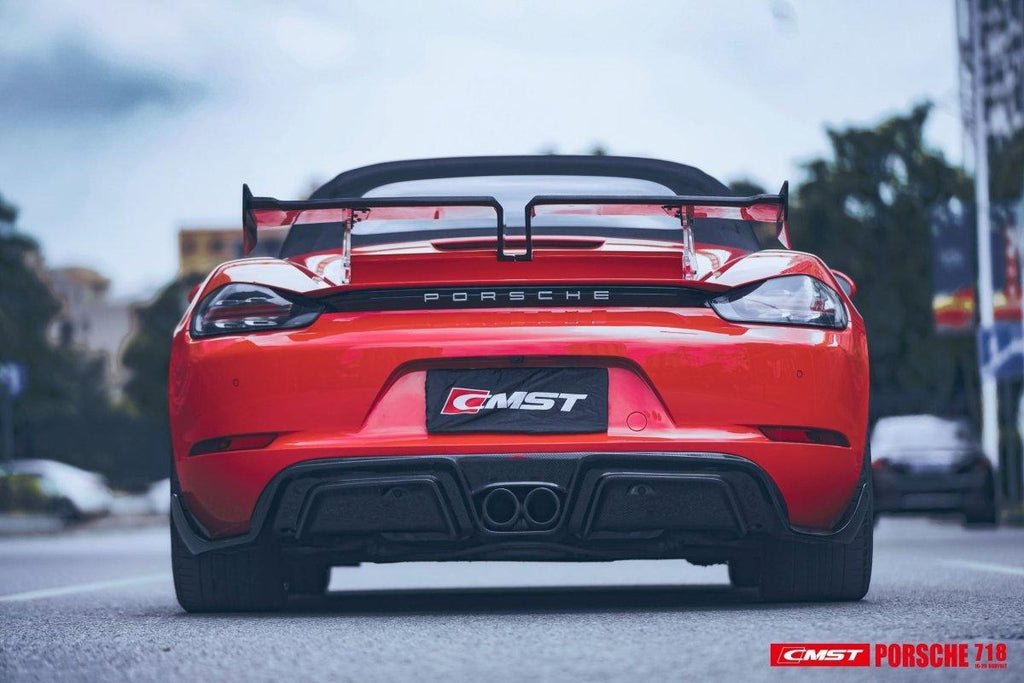 Porsche 718 Boxster Base S T GTS 2017-ON with Aftermarket Parts - V2 Style Rear Spoiler Wing Carbon Fiber / FRP from CMST Tuning