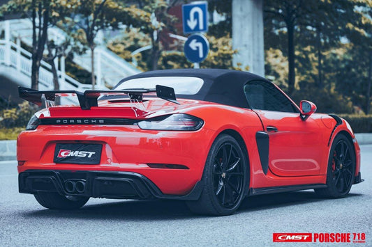 Porsche 718 Cayman Boxster Base S T GTS GT4 Spyder 2017-ON with Aftermarket Parts - V2 Style Side Skirts Carbon Fiber / FRP from CMST Tuning