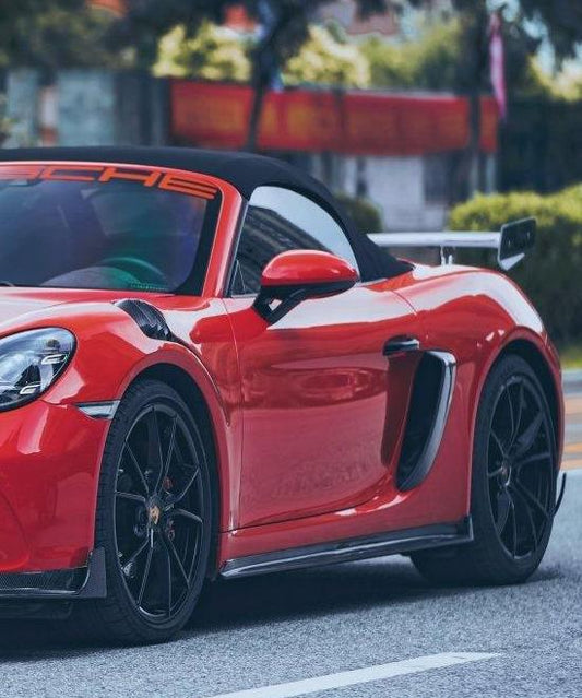 Porsche 718 Cayman Boxster Base S T GTS GT4 Spyder 2017-ON with Aftermarket Parts - V2 Style Side Skirts Carbon Fiber / FRP from CMST Tuning