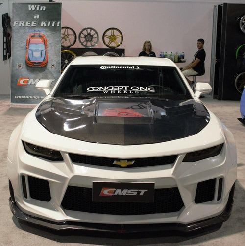 Camaro 6th Gen Z/28 2SS 1SS 3LT 2LT 1LT 2LS 1LS 2015-2024 & Camaro 6th Gen ZL1 2017-2024 with Aftermarket Parts - V2 Tempered Glass Clearview Style Hood Bonnet Carbon Fiber / FRP from CMST Tuning
