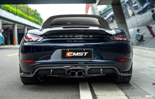 Porsche 718 Boxster Base S T GTS 2017-ON with Aftermarket Parts - V1 Style Rear Spoiler Carbon Fiber / FRP from CMST Tuning