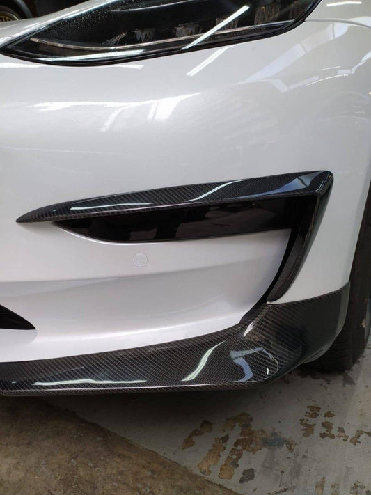 Tesla Model 3 Performance Long Range Standard Base 2017-2023 with Aftermarket Parts - V3 Style Front Lip Splitter Carbon Fiber / FRP from CMST Tuning
