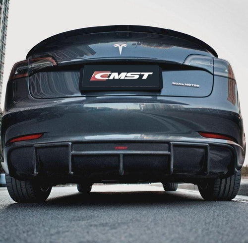 Tesla Model 3 Performance Long Range Standard Base 2017-2023 with Aftermarket Parts - V1 Style Rear Diffuser Carbon Fiber / FRP from CMST Tuning