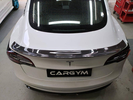 Tesla Model 3 Performance Long Range Standard Base 2017-2023 with Aftermarket Parts - V1 Style Rear Duck Bill Tail Spoiler  Carbon Fiber / FRP from CMST Tuning