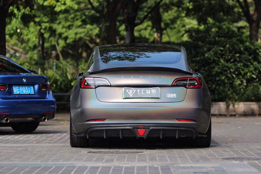 Tesla Model 3 Performance Long Range Standard Base 2017-2023 with Aftermarket Parts - V1 Style Rear Duck Bill Tail Spoiler  Carbon Fiber / FRP from CMST Tuning