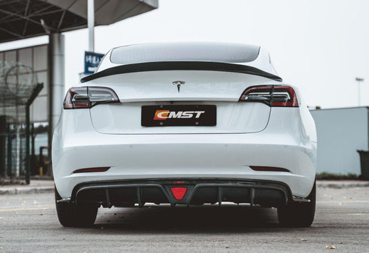 Tesla Model 3 Performance Long Range Standard Base 2017-2023 with Aftermarket Parts - V1 Style Rear Duck Bill Tail Spoiler  Carbon Fiber / FRP from CMST Tuning