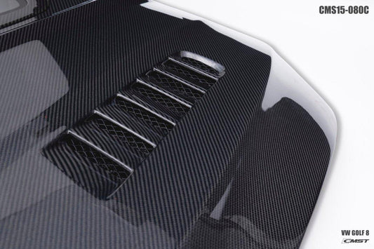 Volkswagen Golf R GTI Base MK8 2022-ON with Aftermarket Parts - V2 Tempered Glass Clearview Style Hood Bonnet Carbon Fiber / FRP from CMST Tuning