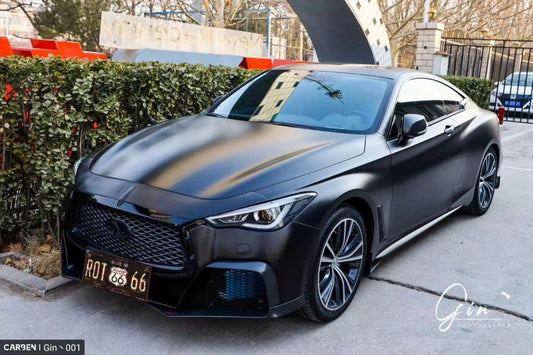 Infiniti Q60 Red Sport 400 Premium Luxe Sport Pure 2017-2022 with Aftermarket Parts - Project Black S Concept Style Front Bumper & Lip Carbon Fiber / FRP from CMST Tuning