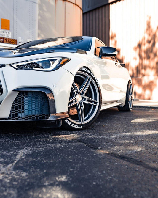 Infiniti Q60 Red Sport 400 Premium Luxe Sport Pure 2017-2022 with Aftermarket Parts - Project Black S Concept Style Front Bumper & Lip Carbon Fiber / FRP from CMST Tuning