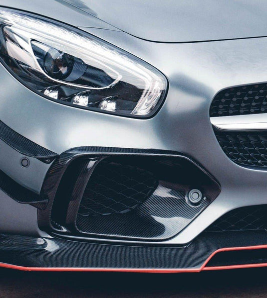 Mercedes Benz AMG GT GTS C190 2016-2017 with Aftermarket Parts - Carbon Fiber & FRP Front Intake Vent Trim Cover from CMST Tuning