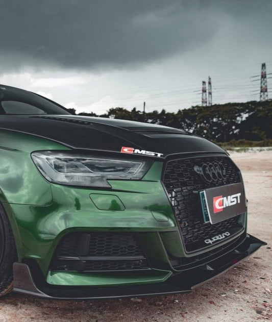 Audi S3 A3 S-line (with s-line bumper,does not fit base model) 8V.5 2017 2018 2019 2020 with Aftermarket Parts - Front Lip Carbon Fiber from CMST Tuning