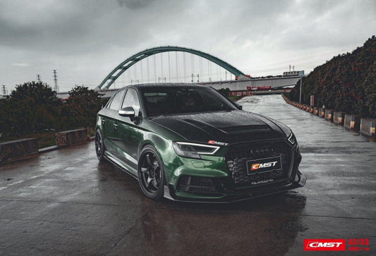 Audi S3 A3 S-line (with s-line bumper,does not fit base model) 8V.5 2017 2018 2019 2020 with Aftermarket Parts - Front Lip Carbon Fiber from CMST Tuning