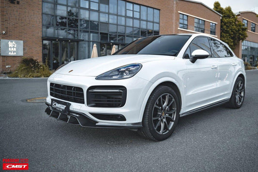 Porsche Cayenne 9Y0 9Y0.1 Base/S/Turbo/Turbo S 2019-2023 & Cayenne 9Y3 9Y3.1 Base/S/Turbo/Turbo S 2019-2023 (fitment suitable for Base/S with sport design package bumpers) with Aftermarket Parts - Vacuumed Carbon & FRP Front Lip from CMST Tuning