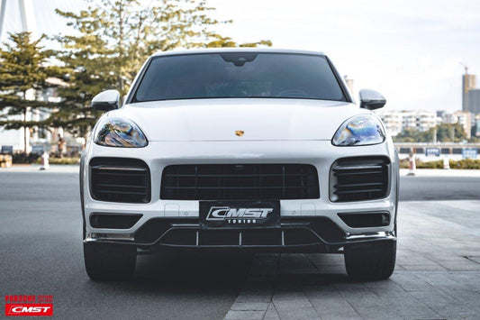 Porsche Cayenne 9Y0 9Y0.1 Base/S/Turbo/Turbo S 2019-2023 & Cayenne 9Y3 9Y3.1 Base/S/Turbo/Turbo S 2019-2023 (fitment suitable for Base/S with sport design package bumpers) with Aftermarket Parts - Vacuumed Carbon & FRP Front Lip from CMST Tuning