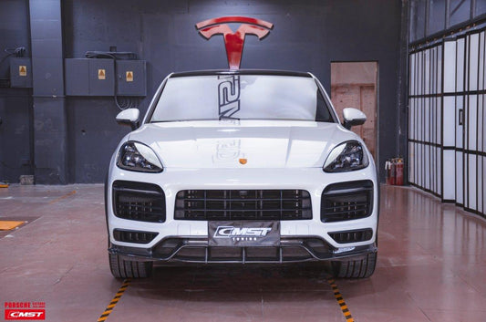 Porsche Cayenne 9Y0 9Y0.1 Base/S/Turbo/Turbo S 2019-2023 & Cayenne 9Y3 9Y3.1 Base/S/Turbo/Turbo S 2019-2023 (fitment suitable for Base/S with sport design package bumpers) with Aftermarket Parts - Vacuumed Carbon & FRP Front Lip from CMST Tuning