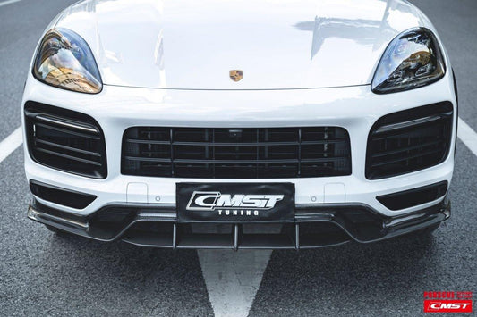 Porsche Cayenne 9Y0 9Y0.1 Base/S/Turbo/Turbo S 2019-2023 & Cayenne 9Y3 9Y3.1 Base/S/Turbo/Turbo S 2019-2023 (fitment suitable for Base/S with sport design package bumpers) with Aftermarket Parts - Vacuumed Carbon & FRP Front Lip from CMST Tuning