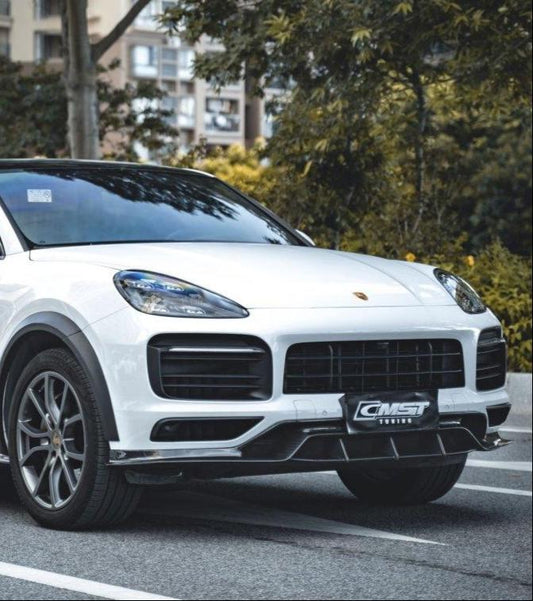 Porsche Cayenne 9Y0 9Y0.1 Base/S/Turbo/Turbo S 2019-2023 & Cayenne 9Y3 9Y3.1 Base/S/Turbo/Turbo S 2019-2023 (fitment suitable for Base/S with sport design package bumpers) with Aftermarket Parts - Vacuumed Carbon & FRP Front Lip from CMST Tuning