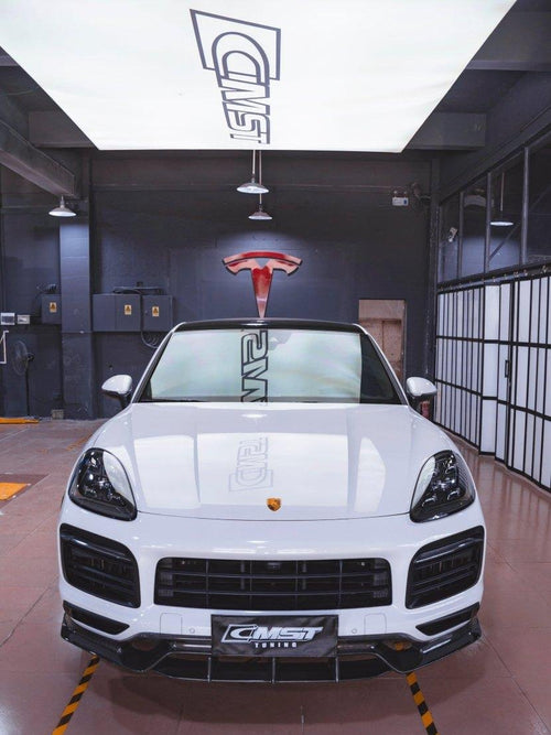 Porsche Cayenne 9Y0 9Y0.1 Base/S/Turbo/Turbo S 2019-2023 & Cayenne 9Y3 9Y3.1 Base/S/Turbo/Turbo S 2019-2023 (fitment suitable for Base/S with sport design package bumpers) with Aftermarket Parts - Vacuumed Carbon & FRP Front Lip from CMST Tuning