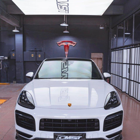 Porsche Cayenne 9Y0 9Y0.1 Base/S/Turbo/Turbo S 2019-2023 & Cayenne 9Y3 9Y3.1 Base/S/Turbo/Turbo S 2019-2023 (fitment suitable for Base/S with sport design package bumpers) with Aftermarket Parts - Vacuumed Carbon & FRP Front Lip from CMST Tuning