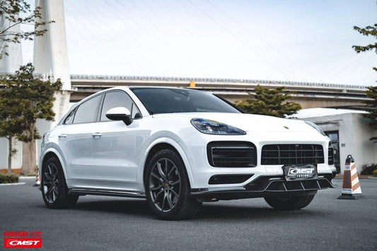 Porsche Cayenne 9Y0 9Y0.1 Base/S/Turbo/Turbo S 2019-2023 & Cayenne 9Y3 9Y3.1 Base/S/Turbo/Turbo S 2019-2023 (fitment suitable for Base/S with sport design package bumpers) with Aftermarket Parts - Vacuumed Carbon & FRP Front Lip from CMST Tuning