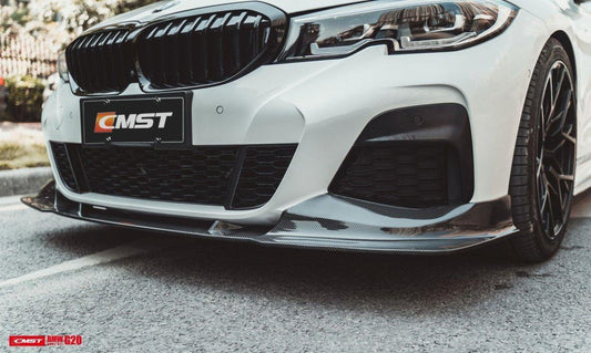 BMW 3 Series 330i M340i G20 G21 Pre-LCI 2020-2022
(fitment for 330i requires M-Sport package bumper) with Aftermarket Parts - Vacuumed Carbon & FRP Front Lip from CMST Tuning