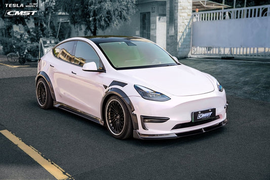 Tesla Model Y Performance AWD Long Range RWD Standard 2020-ON with Aftermarket Parts - V1 Style Front Lip Splitter Carbon Fiber / FRP from CMST Tuning