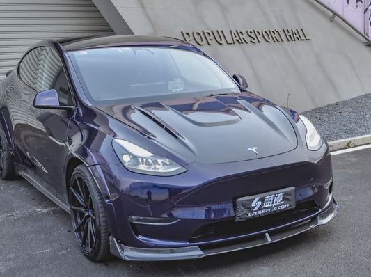 Tesla Model Y Performance AWD Long Range RWD Standard 2020-ON with Aftermarket Parts - V1 Style Front Lip Splitter Carbon Fiber / FRP from CMST Tuning