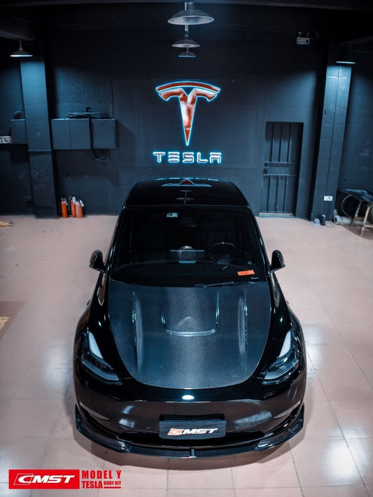 Tesla Model Y Performance AWD Long Range RWD Standard 2020-ON with Aftermarket Parts - V1 Style Front Lip Splitter Carbon Fiber / FRP from CMST Tuning