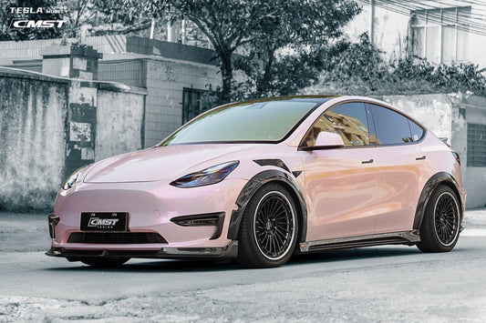 Tesla Model Y Performance AWD Long Range RWD Standard 2020-ON with Aftermarket Parts - V1 Style Front Lip Splitter Carbon Fiber / FRP from CMST Tuning