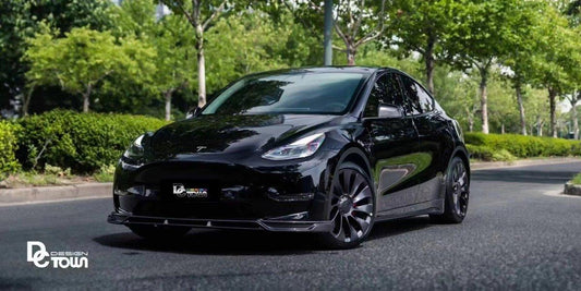 Tesla Model Y Performance AWD Long Range RWD Standard 2020-ON with Aftermarket Parts - V2 Style Front Lip Splitter Carbon Fiber / FRP from CMST Tuning