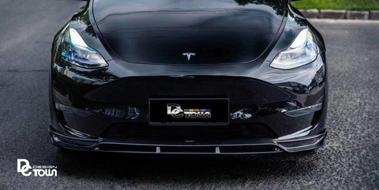 Tesla Model Y Performance AWD Long Range RWD Standard 2020-ON with Aftermarket Parts - V2 Style Front Lip Splitter Carbon Fiber / FRP from CMST Tuning