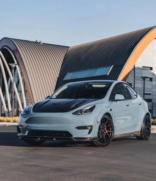 Tesla Model Y Performance AWD Long Range RWD Standard 2020-ON with Aftermarket Parts - V2 Style Front Lip Splitter Carbon Fiber / FRP from CMST Tuning